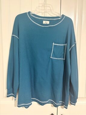 Sugar Stitch Teal Long-Sleeve Waffle Knit Pocket Shirt